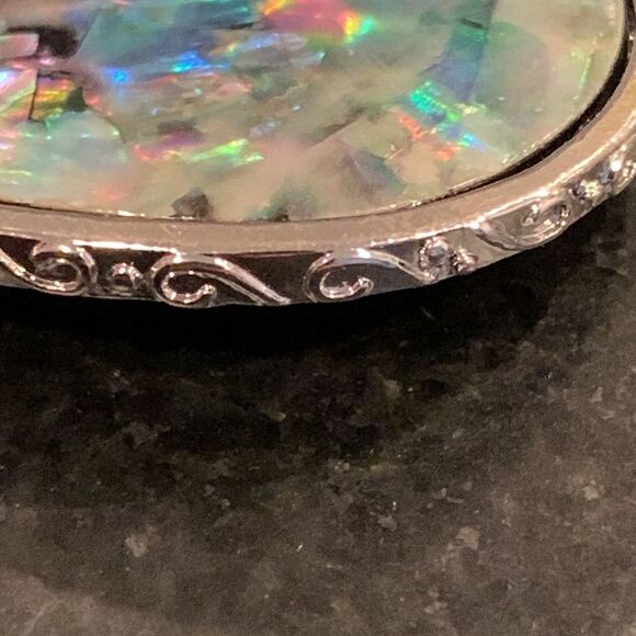 Iridescent Faux Abalone Shell Teardrop Pendant Necklace - Mother of Pearl Finish - Picture 9 of 10